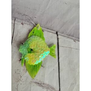 Angel Fish Tropical Aquarium Ornament Sequins Christmas Green
